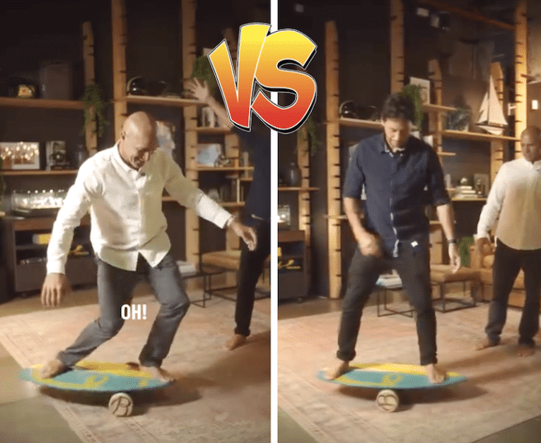 Balance board surf training thrown into question after Kelly Slater and Jeremy Flores engage in high-stakes demonstration